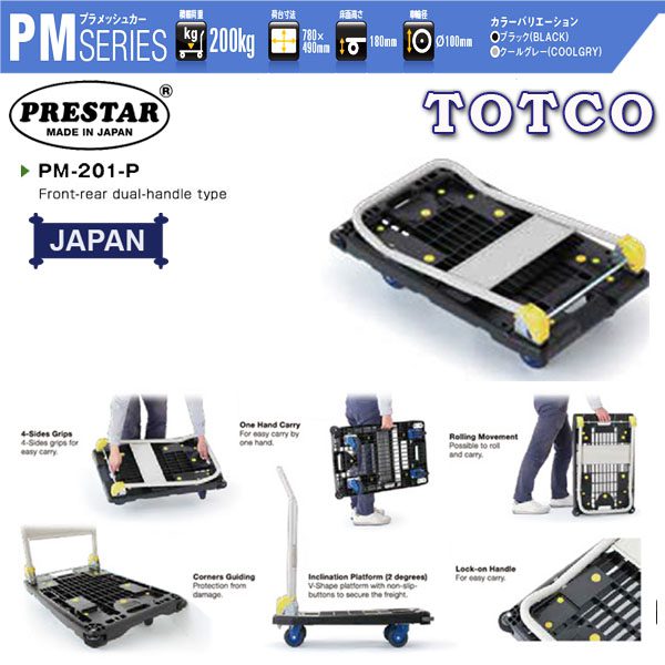 PM-S201P Prestar Plastic Mesh Platform Hand Truck Stopper Foldable Handle 200Kgs