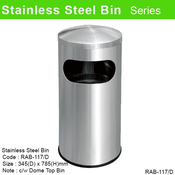 Stainless Steel Round Waste Bin c/w Dome Top RAB-117/D
