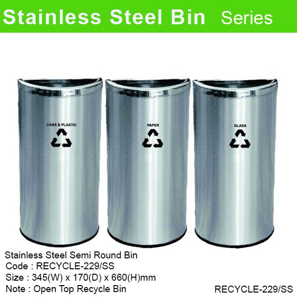 Stainless Steel Semi Round Open Top Recycle Bin-229/SS