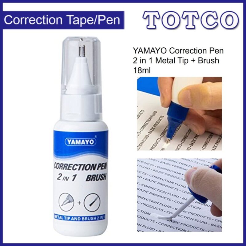 2 in 1 Yamayo Metal Tip & Brush Correction Pen 18ml | YM-225