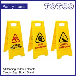 A Standing Yellow Foldable Caution Sign Board Stand